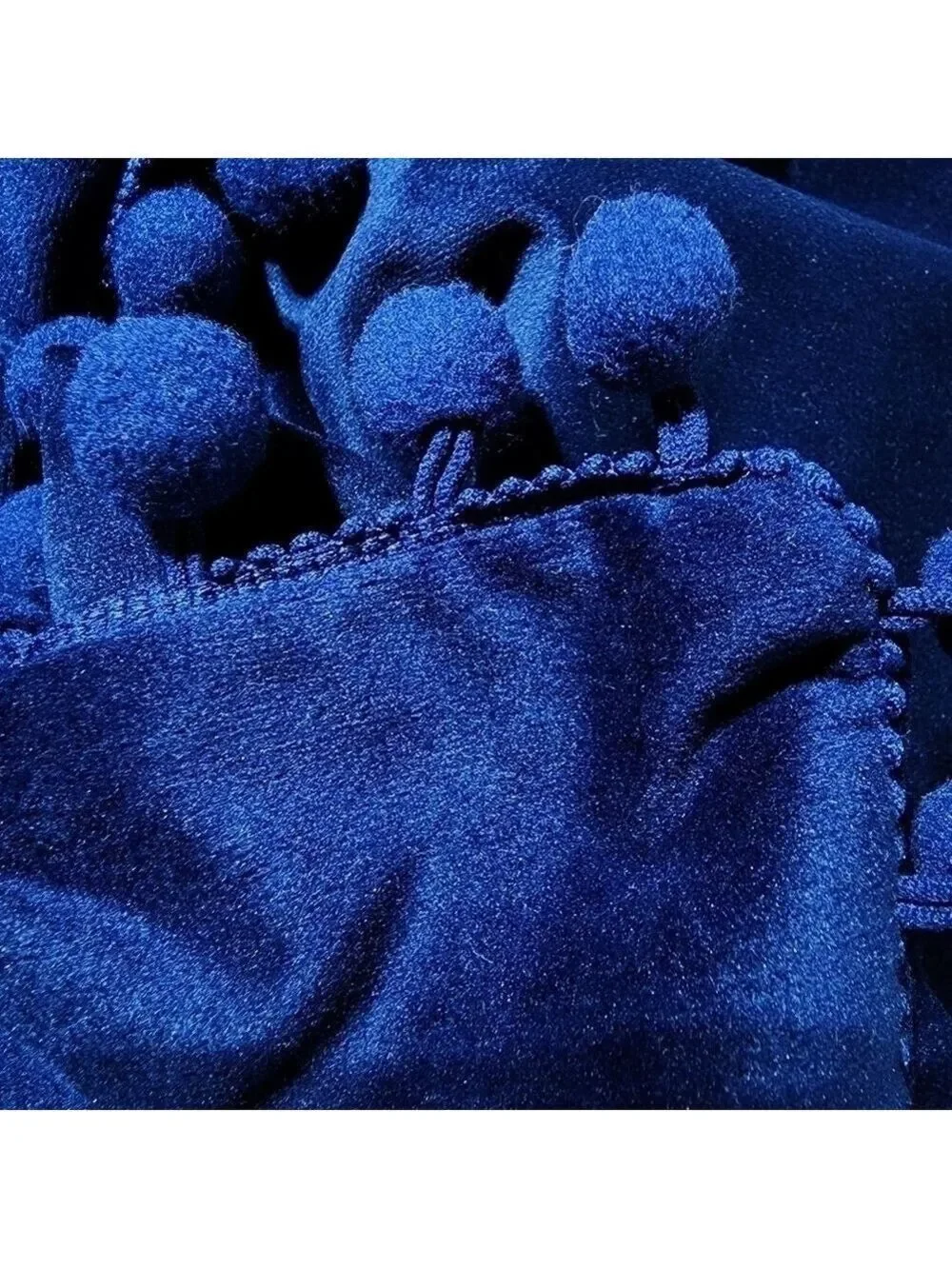 Blue velvet set of 2 throw pillow pillowcases with pom-poms hidden zipper